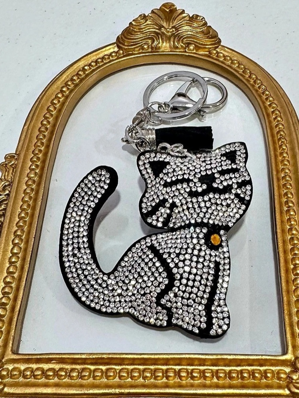 New Rhinestone Silver Cat Keychain - Picture 3 of 5